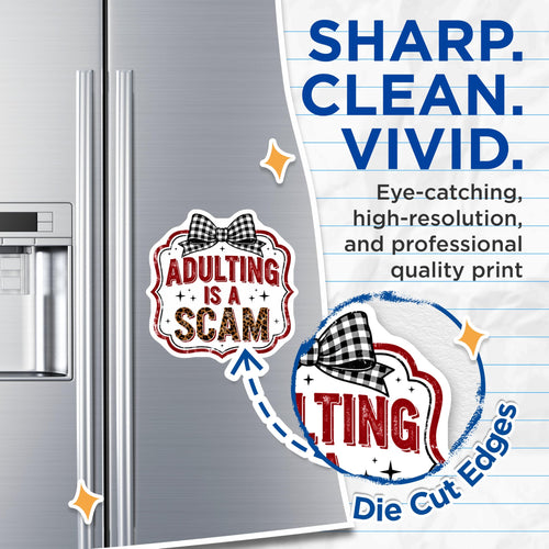 (2 Pack) Adulting is A Scam Magnets - Funny Adulting Humor - Sarcastic Life Quote Decor - 5 Inches On Longest Side - Thick Durable Magnet - Made in USA - MAG19060