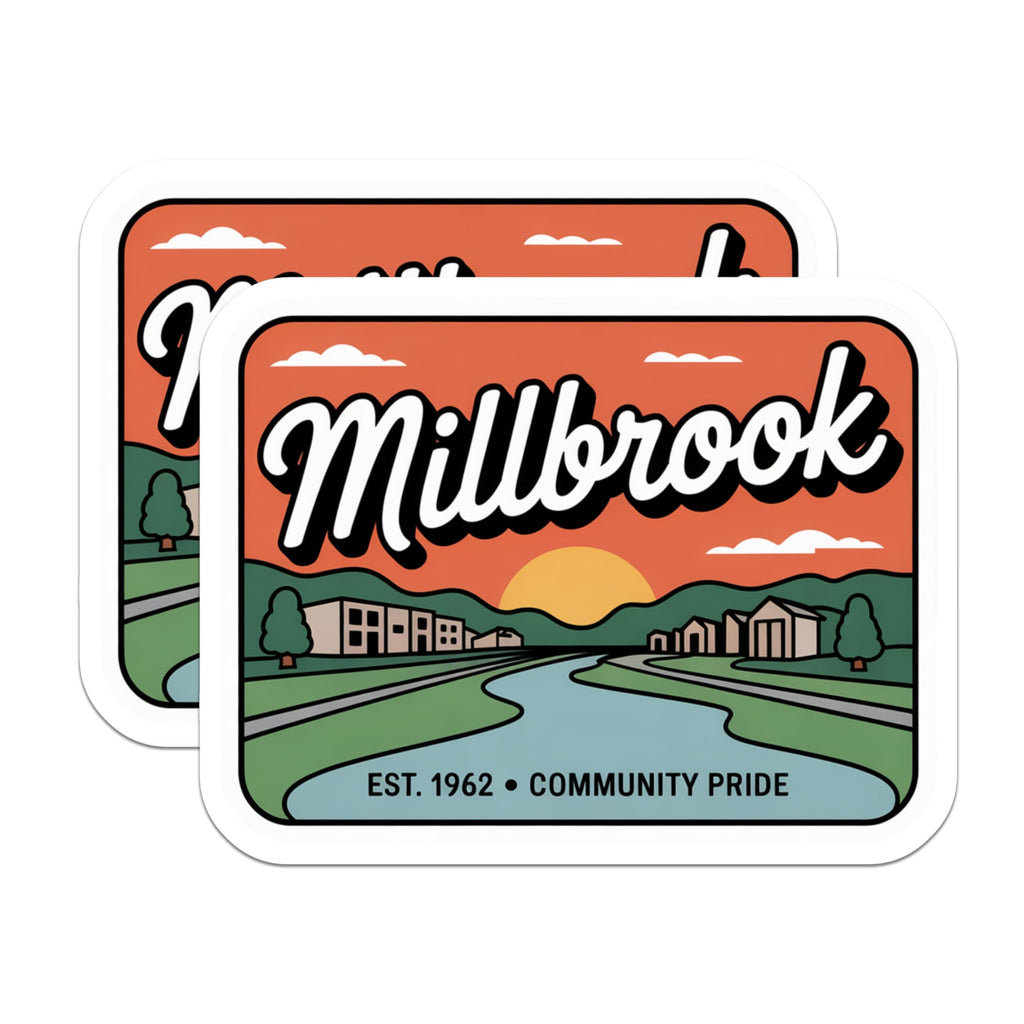 (2 Pack) Millbrook Magnets - Est 1962 Community Pride - Retro Village Life Art - Scenic River Town Decor - 5 Inches On Longest Side - Thick Durable Magnet - Made in USA - MAG19469