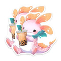 (2 Pack) Cute Axolotl Boba Tea Stickers - Kawaii Bubble Tea - Animal Cartoon - 5" On Longest Side - Sticks to Smooth Flat Surfaces - Made in USA - BMCS7790