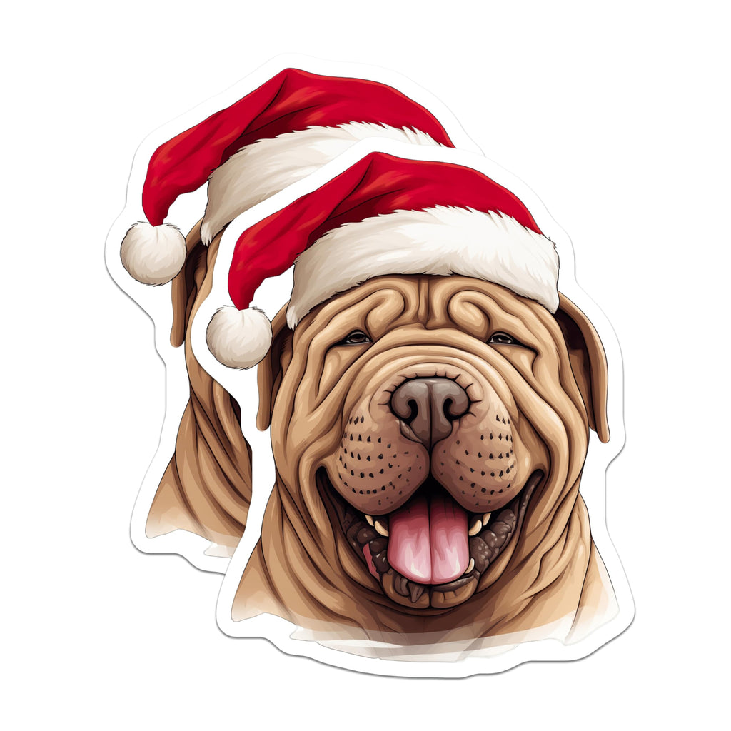 (2 Pack) Christmas Dog Magnets - Shar Pei Santa Hat Magnets - Festive Holiday Pet Decor - Animal Lover - 5 Inches On Longest Side - Thick Durable Magnet - Made in USA - MAG27585