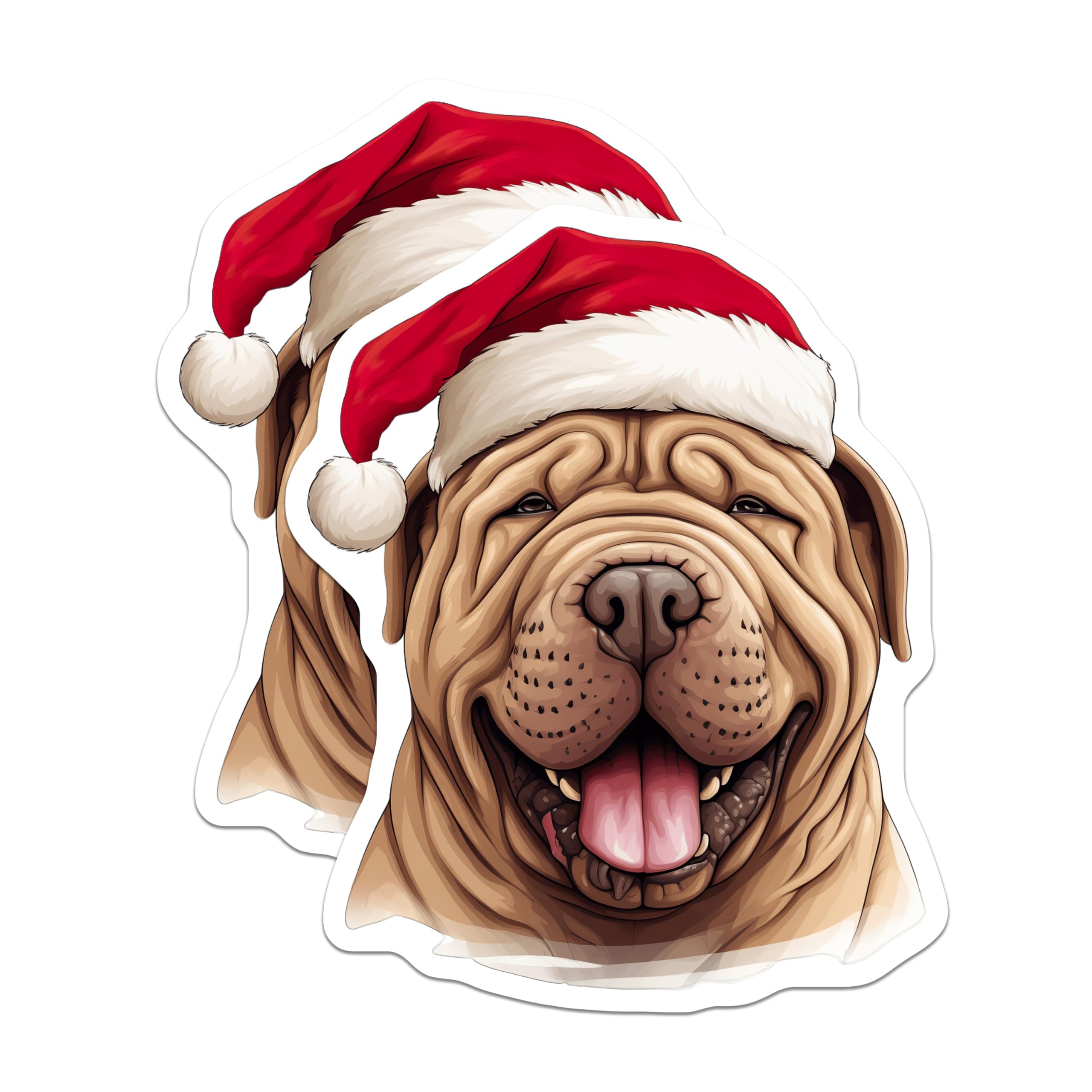 (2 Pack) Christmas Dog Magnets - Shar Pei Santa Hat Magnets - Festive Holiday Pet Decor - Animal Lover - 5 Inches On Longest Side - Thick Durable Magnet - Made in USA - MAG27585