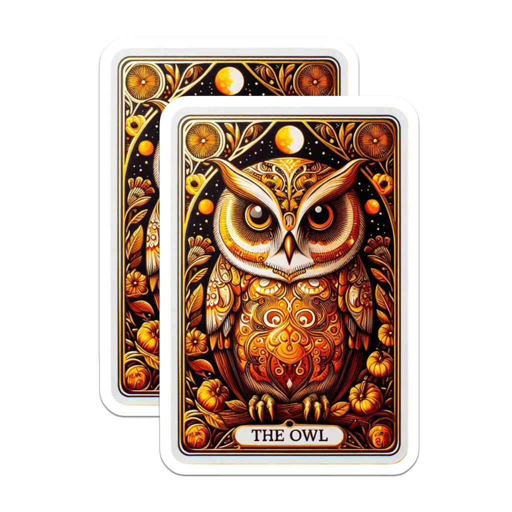 (2 Pack) Ornate Golden Owl Magnets - Mystical Tarot Card Art - Autumn Wildlife Decorative Magnets - 5 Inches On Longest Side - Thick Durable Magnet - Made in USA - MAG22359