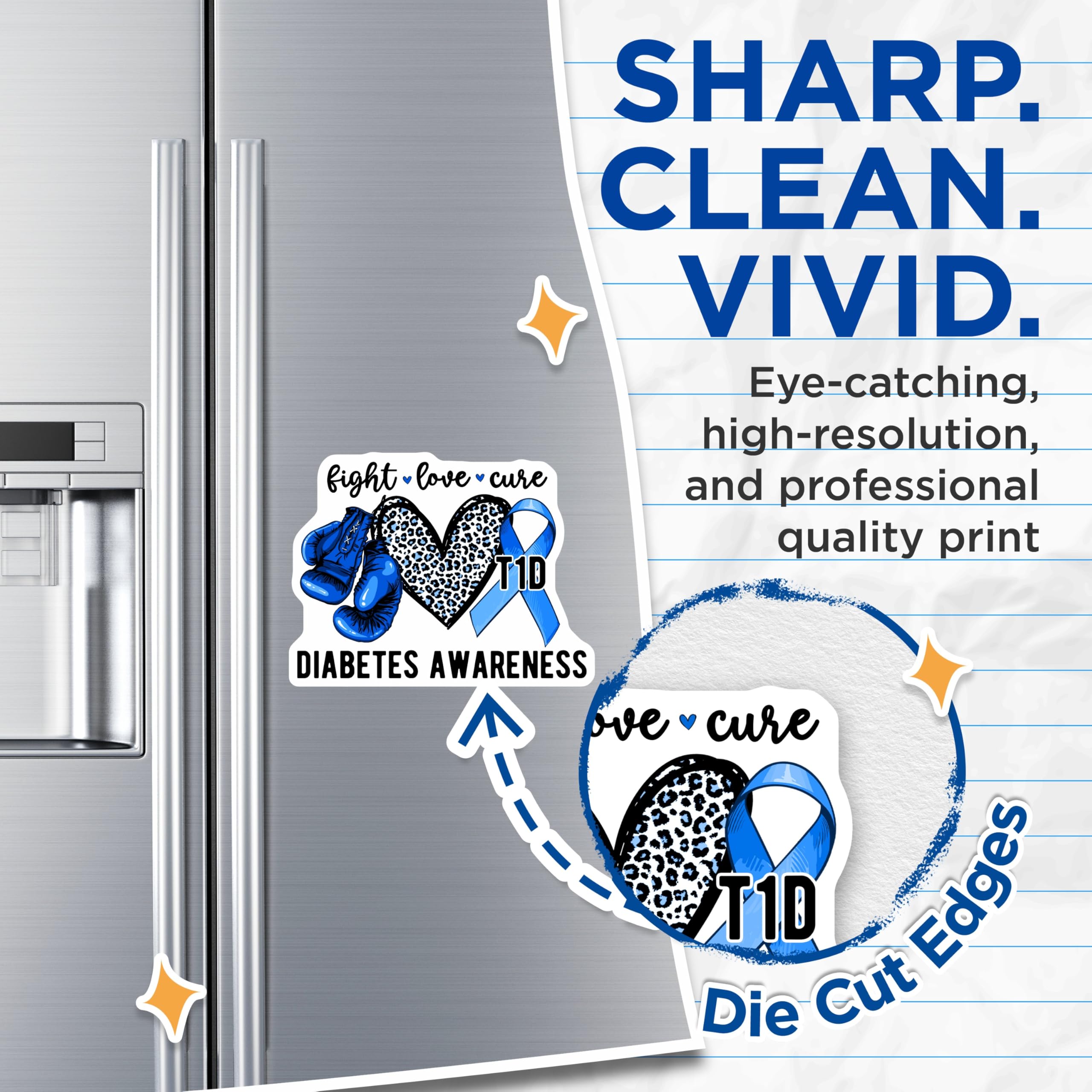 (2 Pack) Diabetes Awareness Magnets - Type 1 Diabetes T1D - Fight Love Cure Magnets - 5" On Longest Side - Premium Magnet - for Cars, Refrigerators, Toolboxes, Lockers - Made in USA - MAG16502