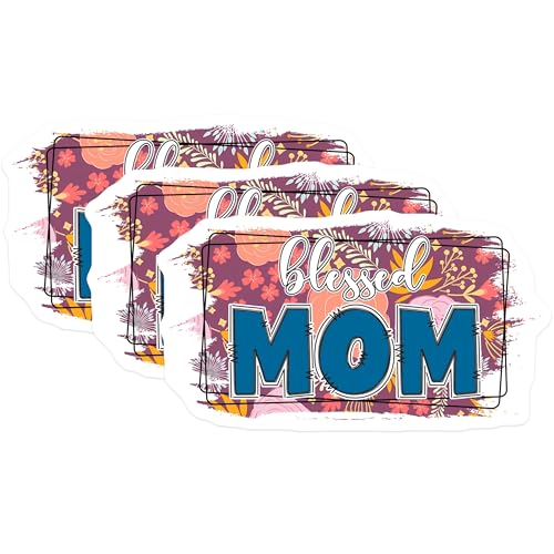 (3 Pack) Blessed Mom Decals - Floral Mom Decal - Mother's Day Present - 3 Inches On Longest Side - Easy Peel & Apply - Made in USA - 3MCS7219