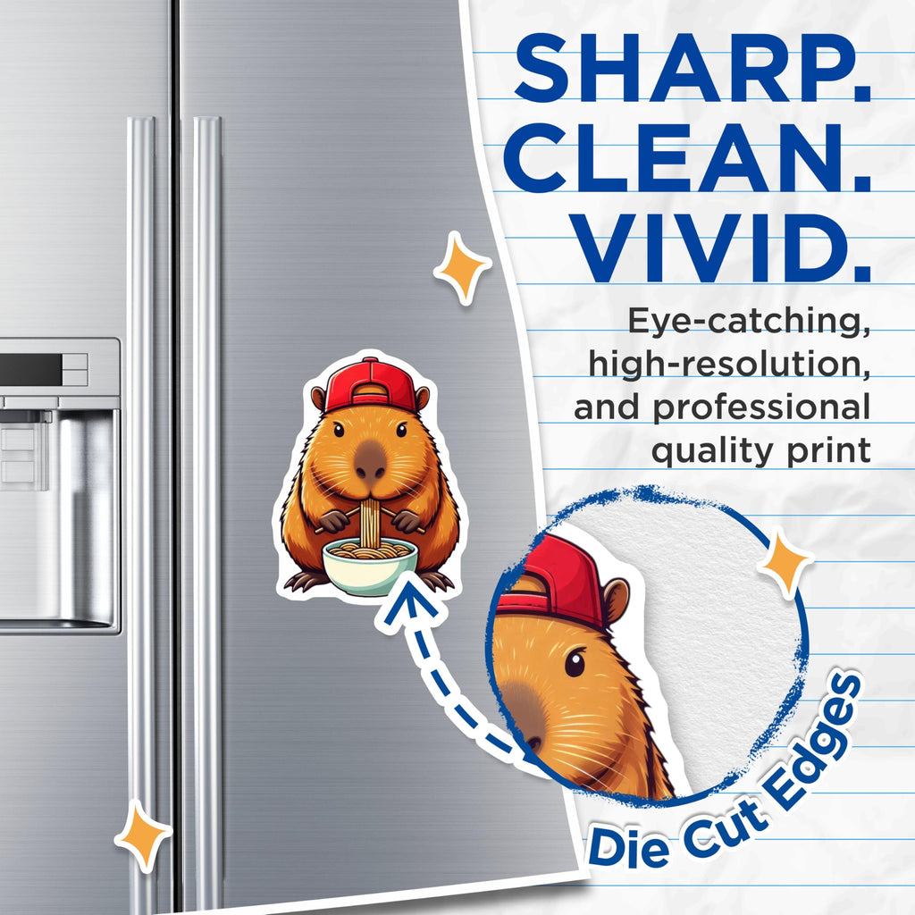 (2 Pack) Capybara Eating Noodles Magnet - 5" On Longest Side - Sticks to Smooth Flat Surfaces - Made in USA - MAG9902