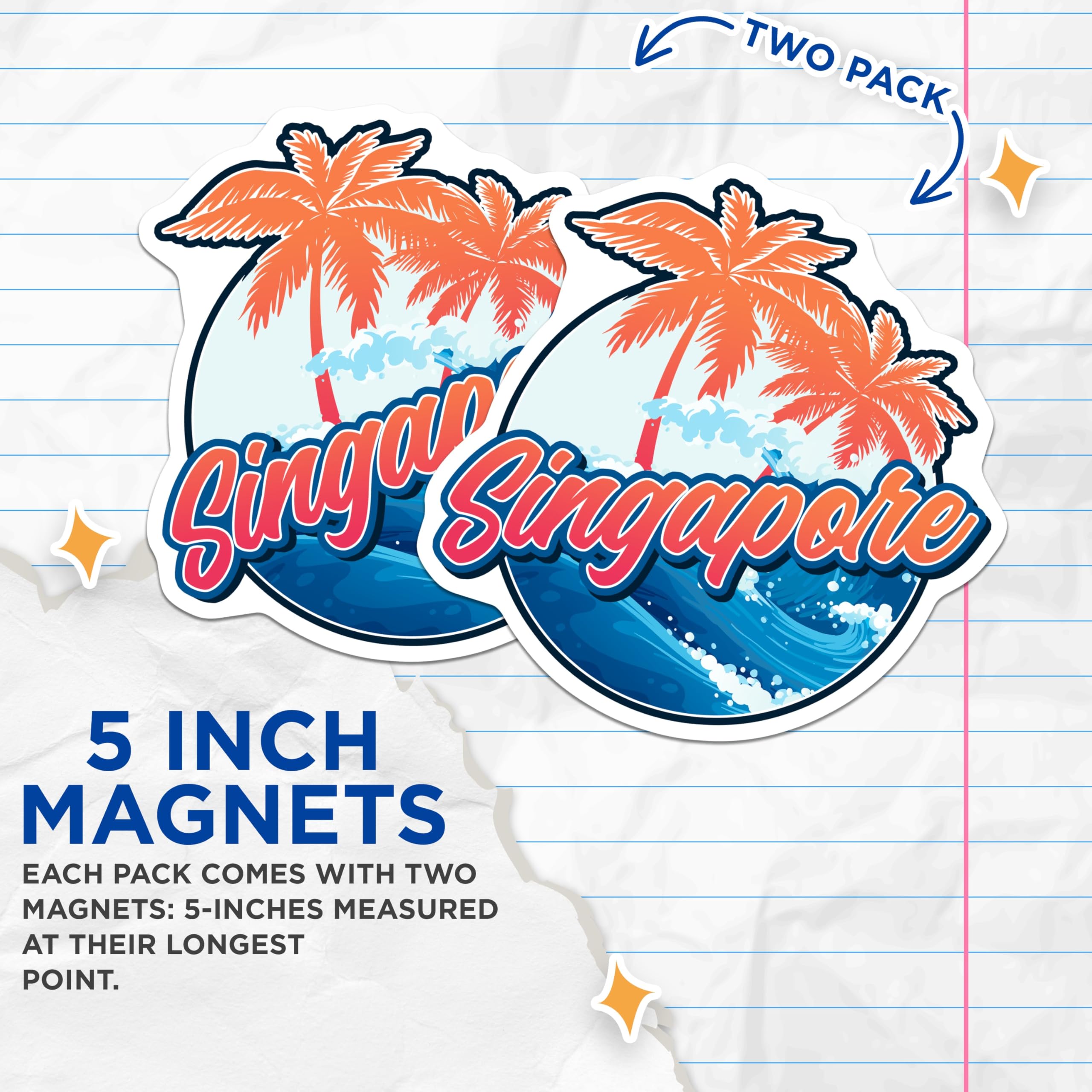 (2 Pack) Singapore Travel Magnets - Tropical Island Decor - Fridge Art - 5" On Longest Side - Premium Magnet - for Cars, Refrigerators, Toolboxes, Lockers - Made in USA - MAG18283
