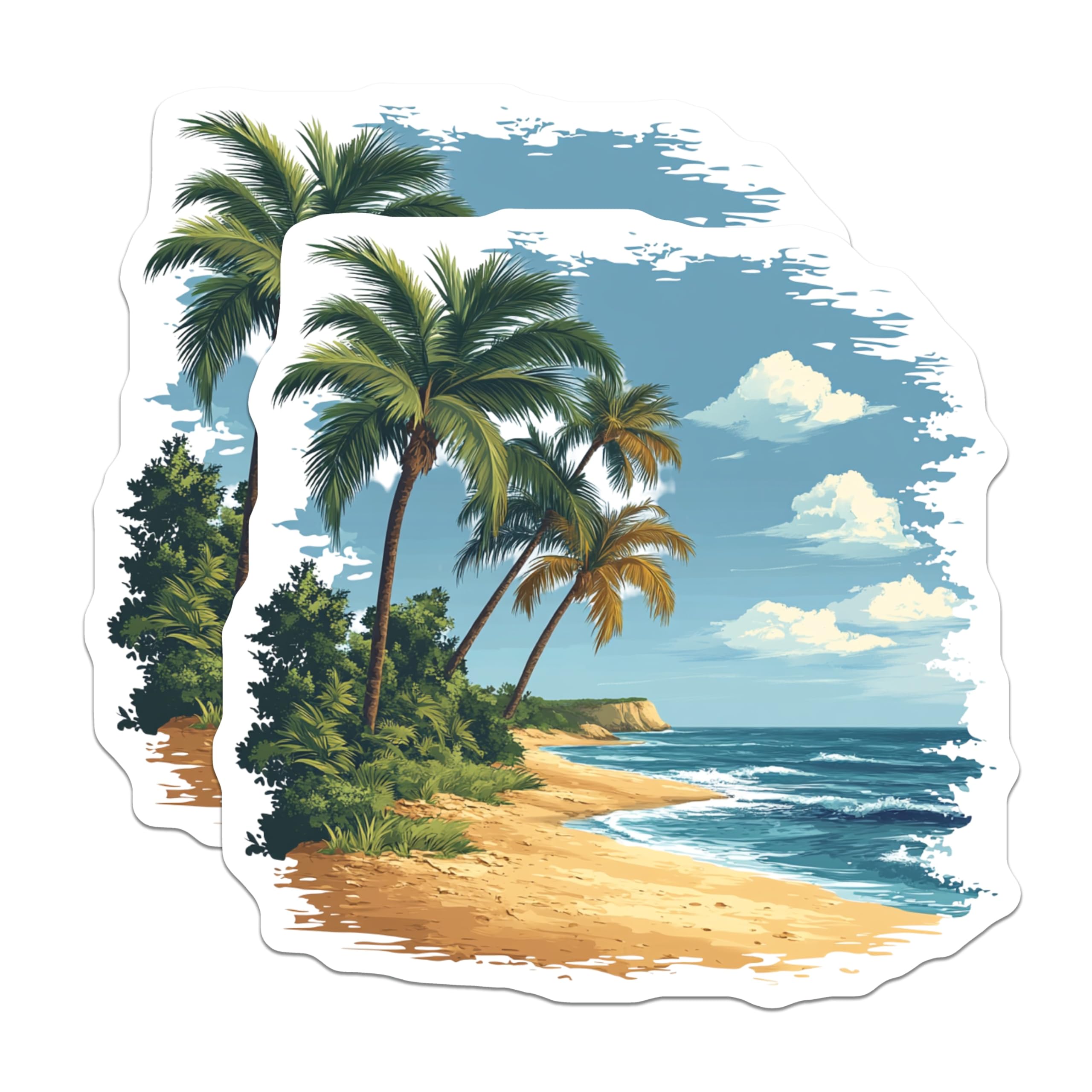 (2 Pack) Tropical Beach Magnets - Palm Tree Ocean Art - Coastal Refrigerator Decor - Summer Vacation - 5 Inches On Longest Side - Thick Durable Magnet - Made in USA - MAG30498
