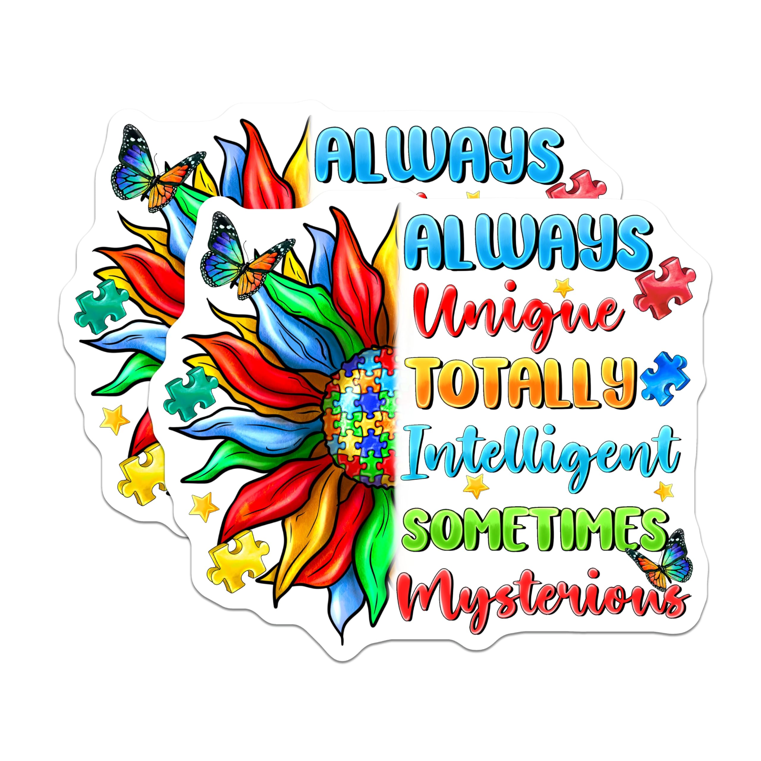 (2 Pack) Autism Sunflower Magnets - Unique Intelligent Mysterious - Neurodiversity Acceptance Butterfly - 5 Inches On Longest Side - Thick Durable Magnet - Made in USA - MAG23995