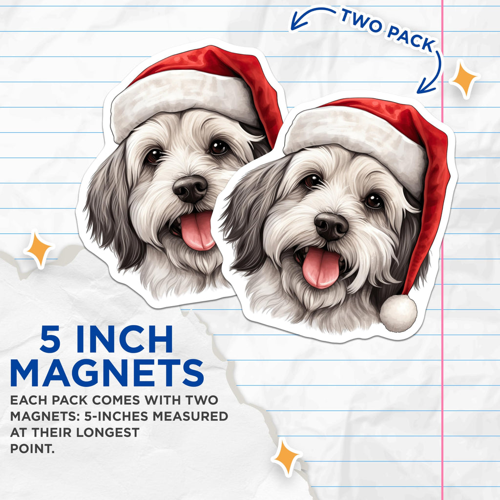 (2 Pack) Christmas Dog Magnets - Adorable Santa Hat Puppy - Pet Lover Holiday Refrigerator Decor - 5 Inches On Longest Side - Thick Durable Magnet - Made in USA - MAG28038