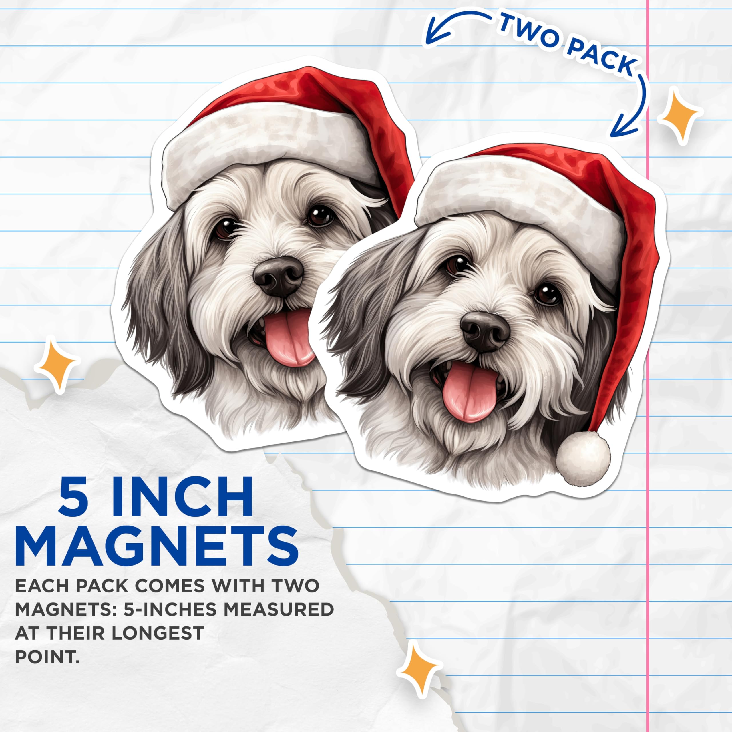 (2 Pack) Christmas Dog Magnets - Adorable Santa Hat Puppy - Pet Lover Holiday Refrigerator Decor - 5 Inches On Longest Side - Thick Durable Magnet - Made in USA - MAG28038