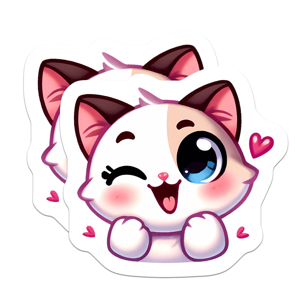 (2 Pack) Kawaii Cat Magnets - Cute Winking Kitten Refrigerator Magnets - Adorable Anime Feline Locker Decor Accessory - 5 Inches On Longest Side - Thick Durable Magnet - Made in USA - MAG21259