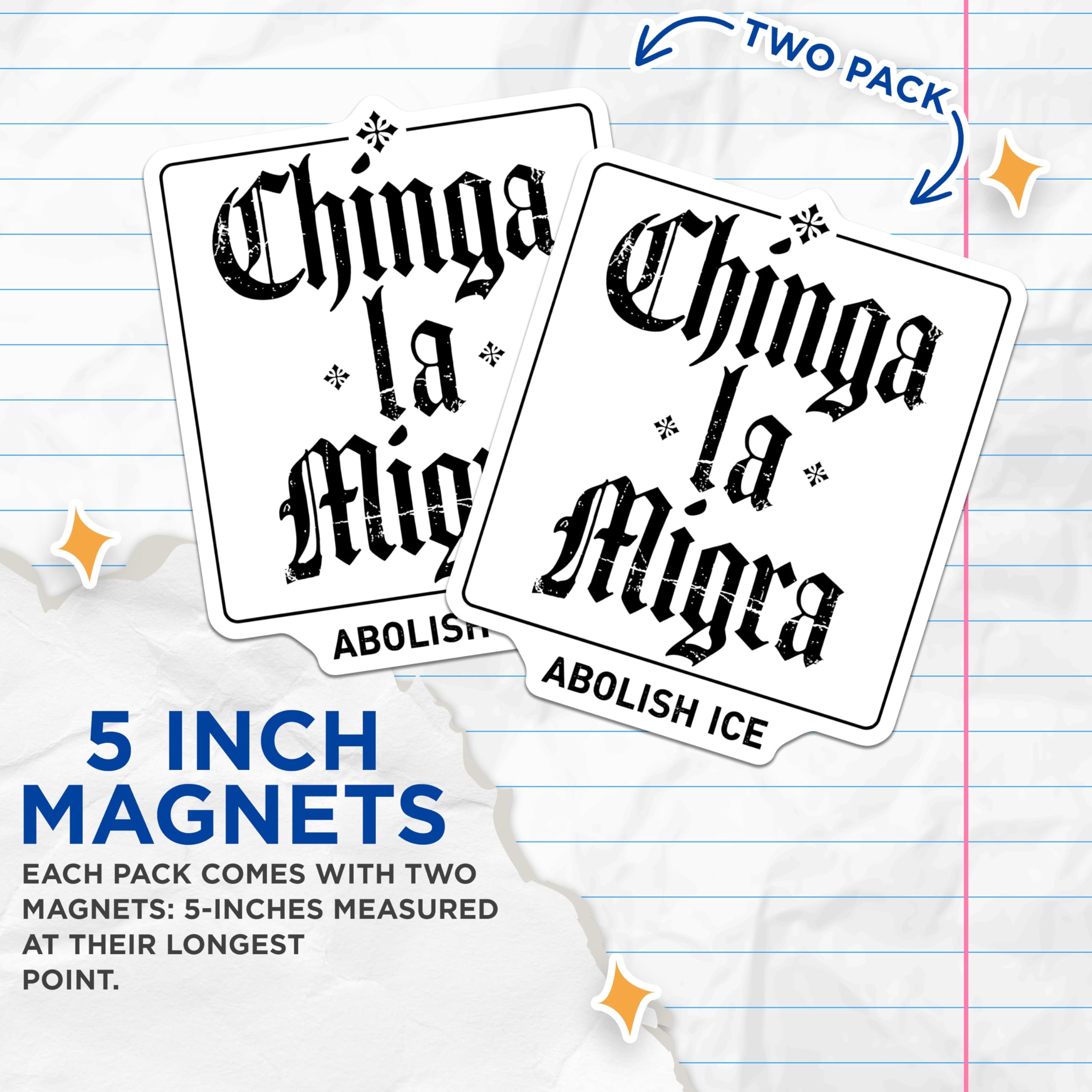 (2 Pack) Chinga la Migra Magnets - Abolish ICE Protest Magnet - Activist Statement - Immigration Rights Decor - 5 Inches On Longest Side - Thick Durable Magnet - Made in USA - MAG26735