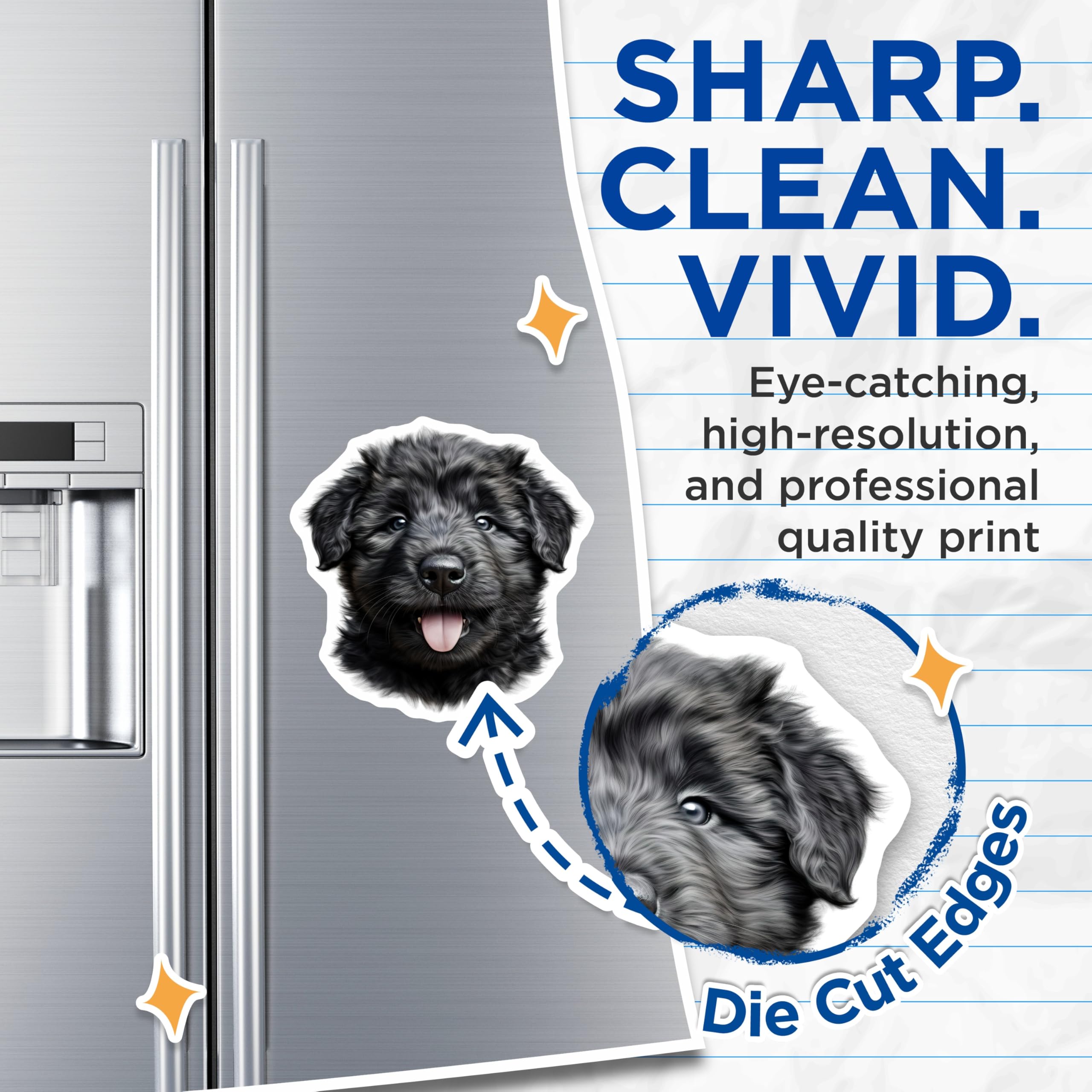 (2 Pack) Black Fluffy Puppy Magnets - Adorable Dog Lover Kitchen Decor - Pet Animal Fridge Locker Refrigerator Accents - 5 Inches On Longest Side - Thick Durable Magnet - Made in USA - MAG23851