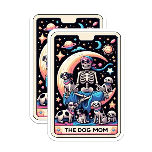 (2 Pack) The Dog Mom Skeleton Stickers - Cute Skeleton with Dogs Stickers - Fun Dog Lover Stickers for Phone Laptop - 5" On Longest Side - Sticks to Smooth Flat Surfaces - Made in USA - BMCS5577