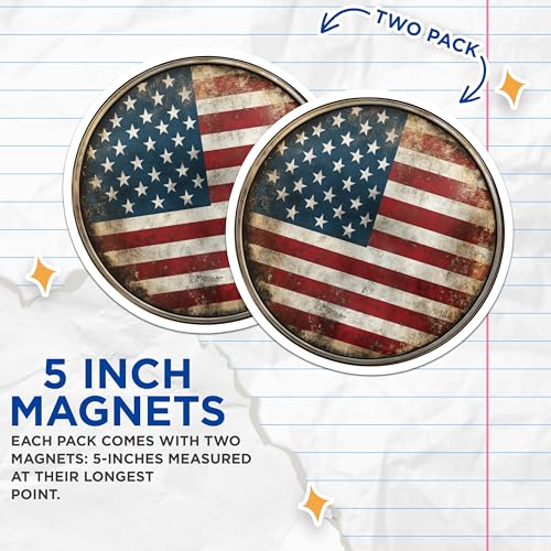 (2 Pack) Patriotic USA Decor Magnet - Rustic Americana Art - 5" On Longest Side - Sticks to Smooth Flat Surfaces - Made in USA - MAG10047