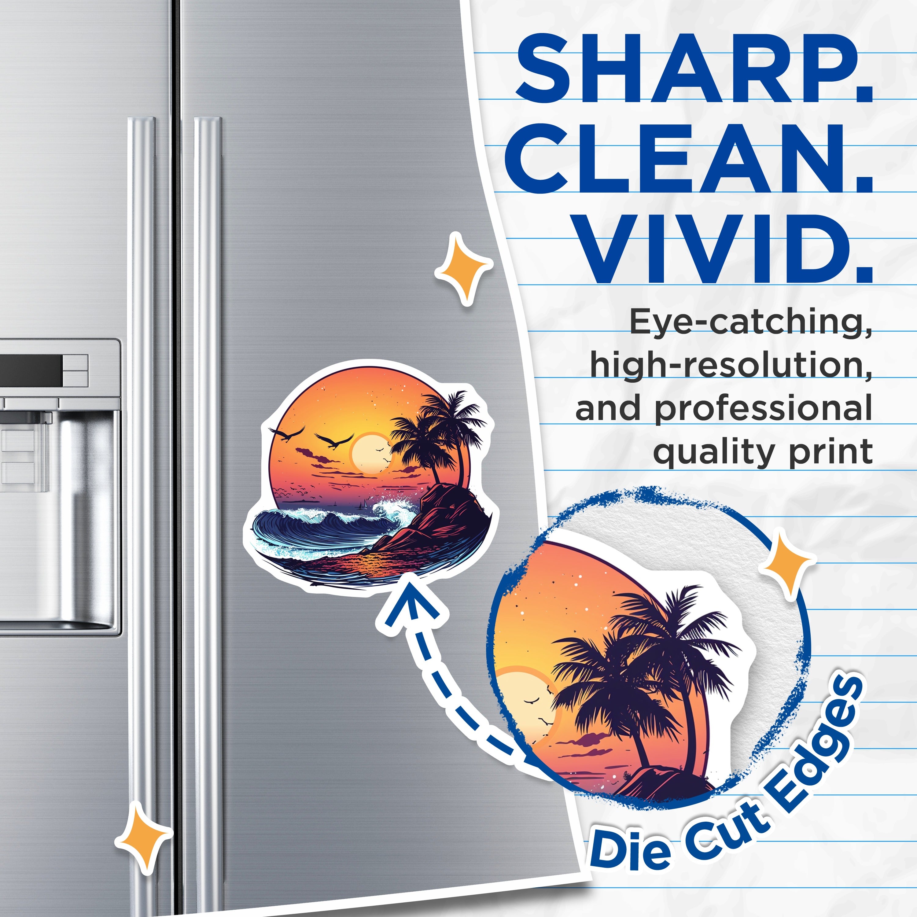 (2 Pack) Tropical Sunset Magnets - Ocean Wave Beach Vibe - Palm Tree Coastal Decor - 5 Inches On Longest Side - Thick Durable Magnet - Made in USA - MAG39769