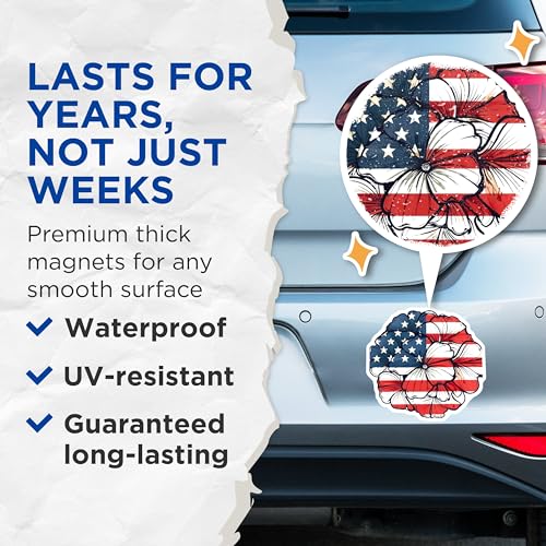 (2 Pack) Patriotic Floral Magnets Magnets - American Flag Decor - 5" On Longest Side - Made in USA - Sticks to Refrigerators & Metal Surfaces - MAG8995