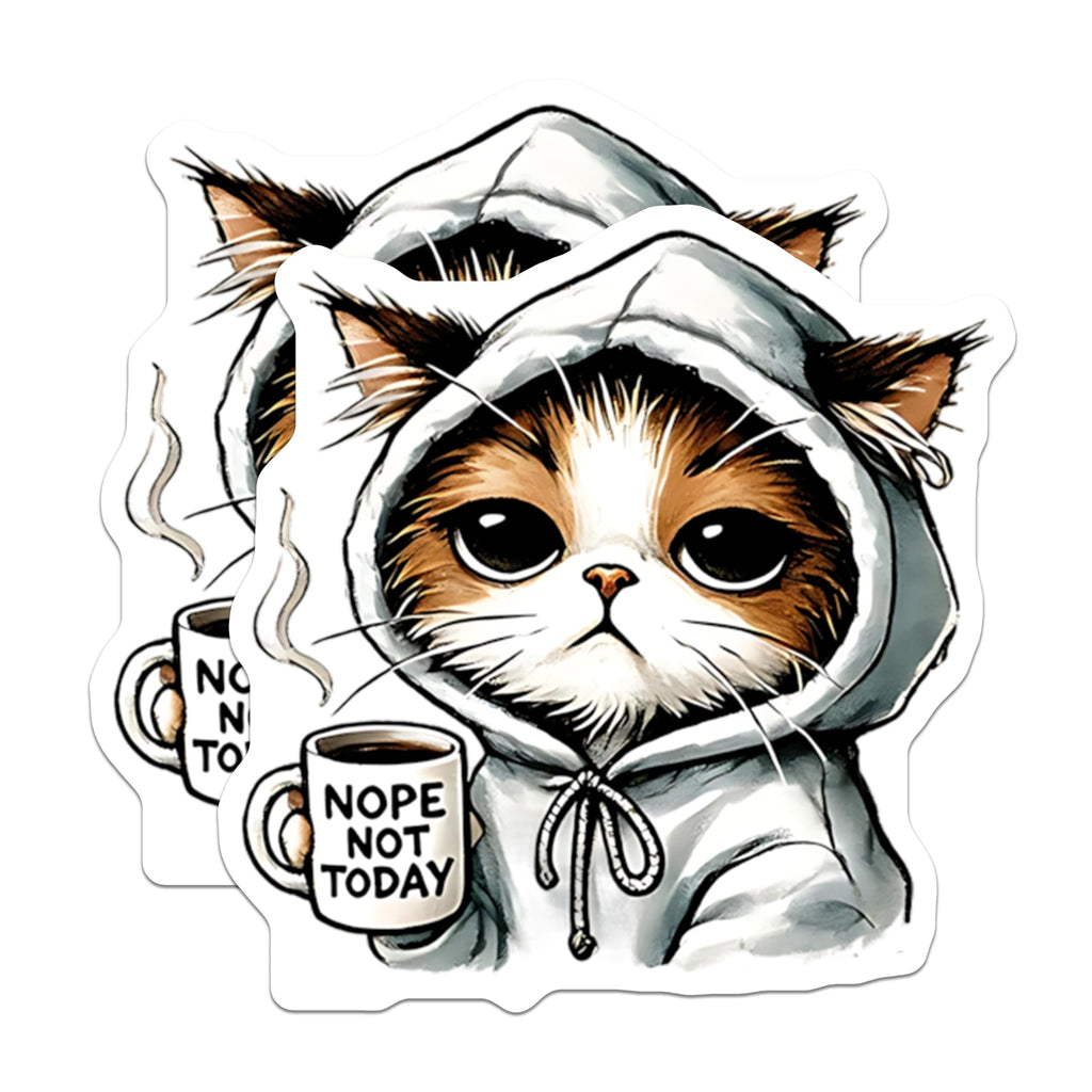 (2 Pack) Nope Not Today Cat Magnets - Funny Cat Lover - Coffee Lover Fridge Decor - 5" On Longest Side - Premium Magnet - for Cars, Refrigerators, Toolboxes, Lockers - Made in USA - MAG15191