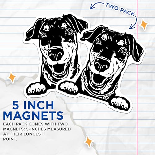 (2 Pack) Cute Dog Magnets - Pet Lover - Fun Fridge Magnets - Animal Art Magnets - Kitchen Accessories - 5" On Longest Side - for Cars, Fridges, Toolboxes - Made in USA - MAG4034