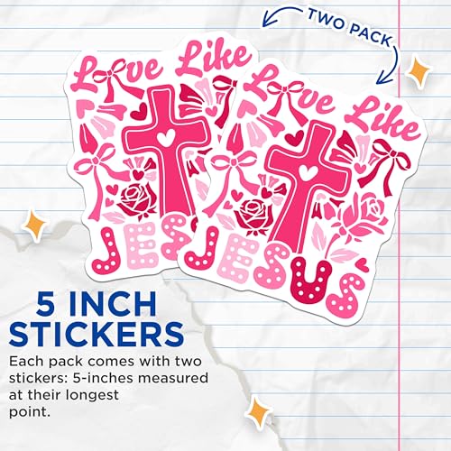 (2 Pack) Love Like Jesus Stickers - Christian Faith Stickers - Inspirational Pink Design Stickers for Laptops - 5" On Longest Side - Sticks to Any Smooth Flat Surface - Made in USA - BMCS3523
