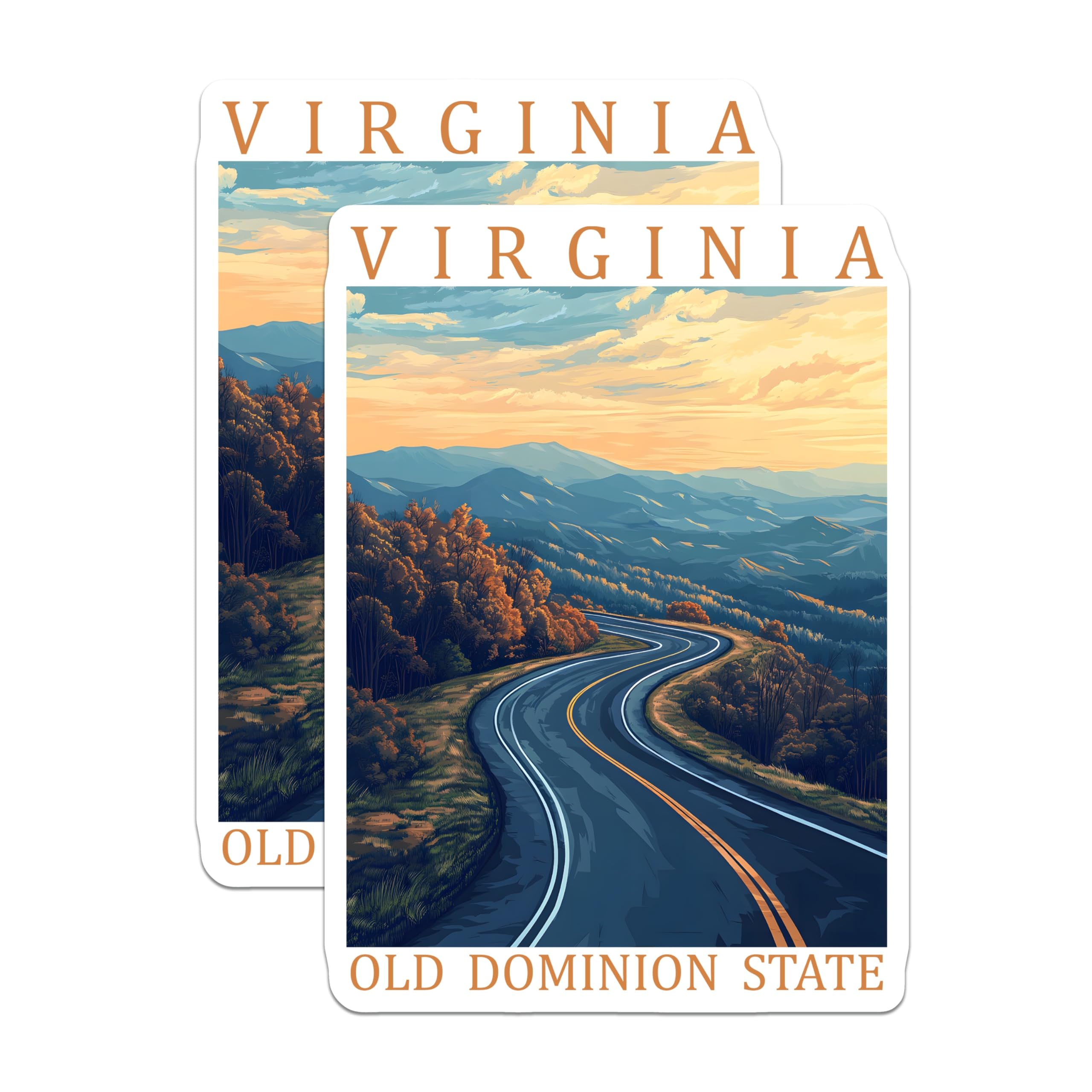 (2 Pack) Virginia Magnets - Mountain Road Art - Old Dominion Souvenir - 5" On Longest Side - Premium Magnet - for Cars, Refrigerators, Toolboxes, Lockers - Made in USA - MAG17920