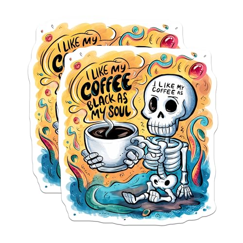 (2 Pack) I Like My Coffee Black As My Soul Magnets - Funny Skeleton Art - Coffee Lover's ation - 5" On Longest Side - for Cars, Fridges, Toolboxes - Made in USA - MAG3737