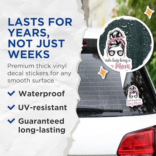 (2 Pack) Busy Being a Dog Mom Stickers - Fun Pet Owner - Dog Lover - 5" On Longest Side - Sticks to Smooth Flat Surfaces - Made in USA - BMCS6471