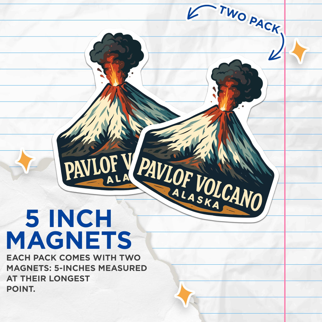 (2 Pack) Pavlof Volcano Magnets - Alaska Travel Souvenir - Volcanic Mountain Art Decor - 5 Inches On Longest Side - Thick Durable Magnet - Made in USA - MAG19572