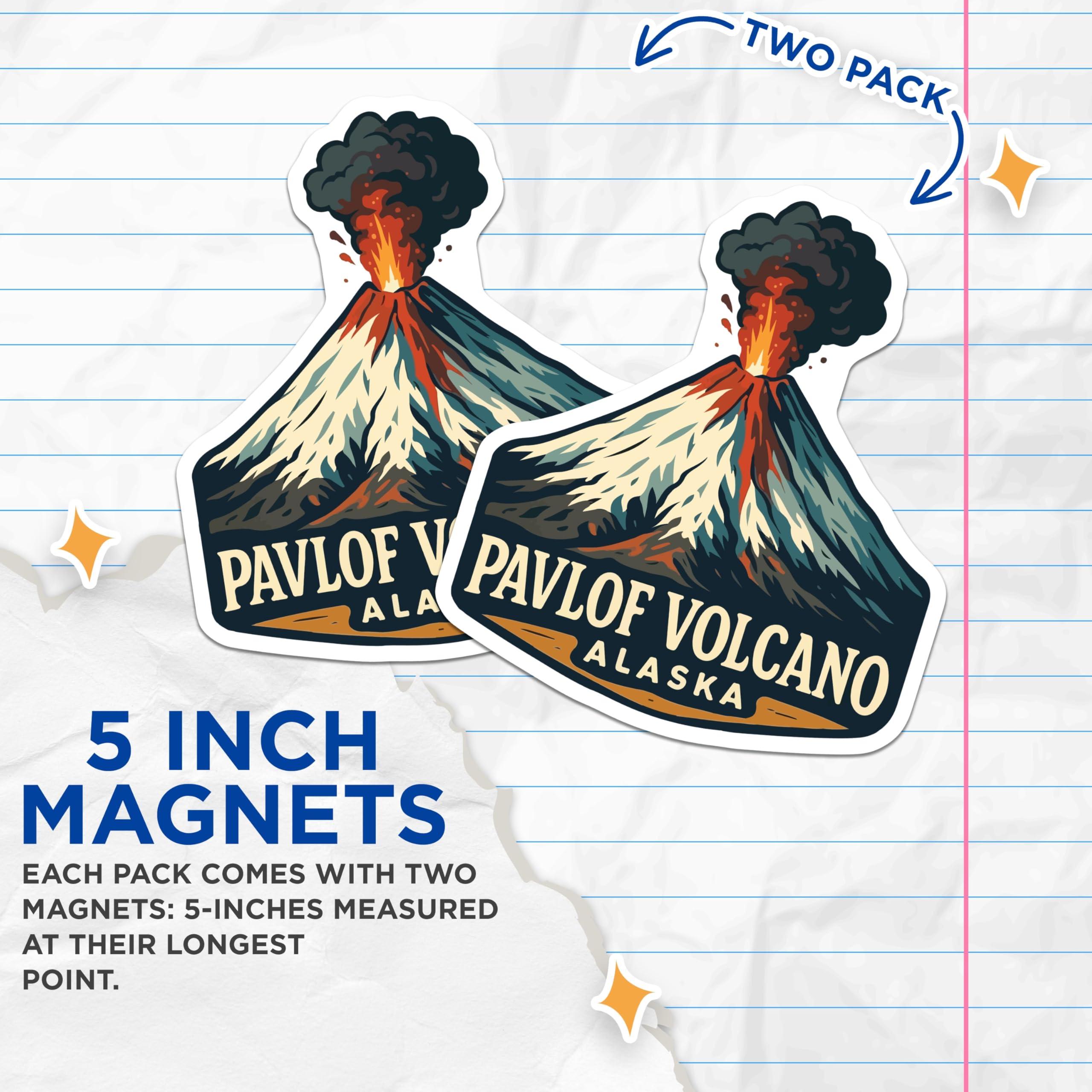 (2 Pack) Pavlof Volcano Magnets - Alaska Travel Souvenir - Volcanic Mountain Art Decor - 5 Inches On Longest Side - Thick Durable Magnet - Made in USA - MAG19572