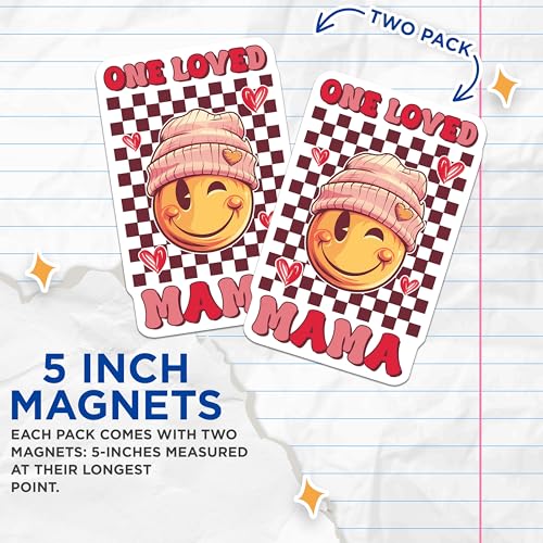 (2 Pack) One Loved Mama Magnets - Cute Smile Face - Heart and Checkered - 5" On Longest Side - for Cars, Fridges, Toolboxes - Made in USA - MAG7719