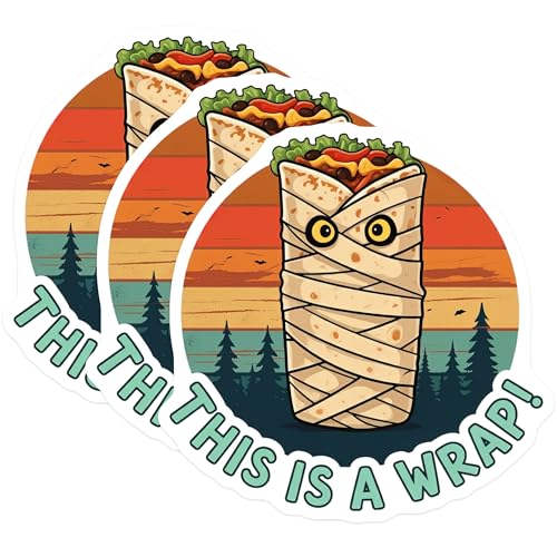 (3 Pack) Mummy Burrito Decals - This is A Wrap Pun - Halloween Laptop Decal - 3 Inches On Longest Side - Easy Peel & Apply - Made in USA - 3MCS4288