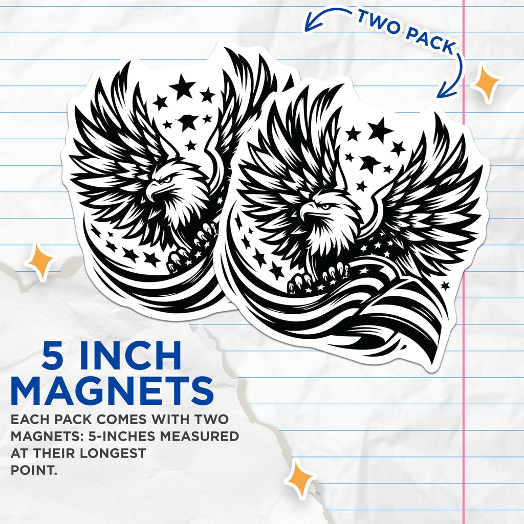 (2 Pack) American Eagle Magnets - Patriotic Decor - USA Pride Fridge Magnets - 5" On Longest Side - Premium Magnet - for Cars, Refrigerators, Toolboxes, Lockers - Made in USA - MAG16591