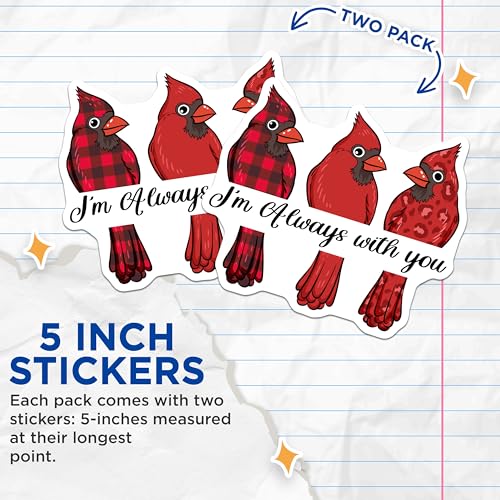 (2 Pack) I'm Always with You Stickers - Cardinal Bird Stickers - Cute Animal Sticker Pack - 5" On Longest Side - Sticks to Smooth Flat Surfaces - Made in USA - BMCS6120