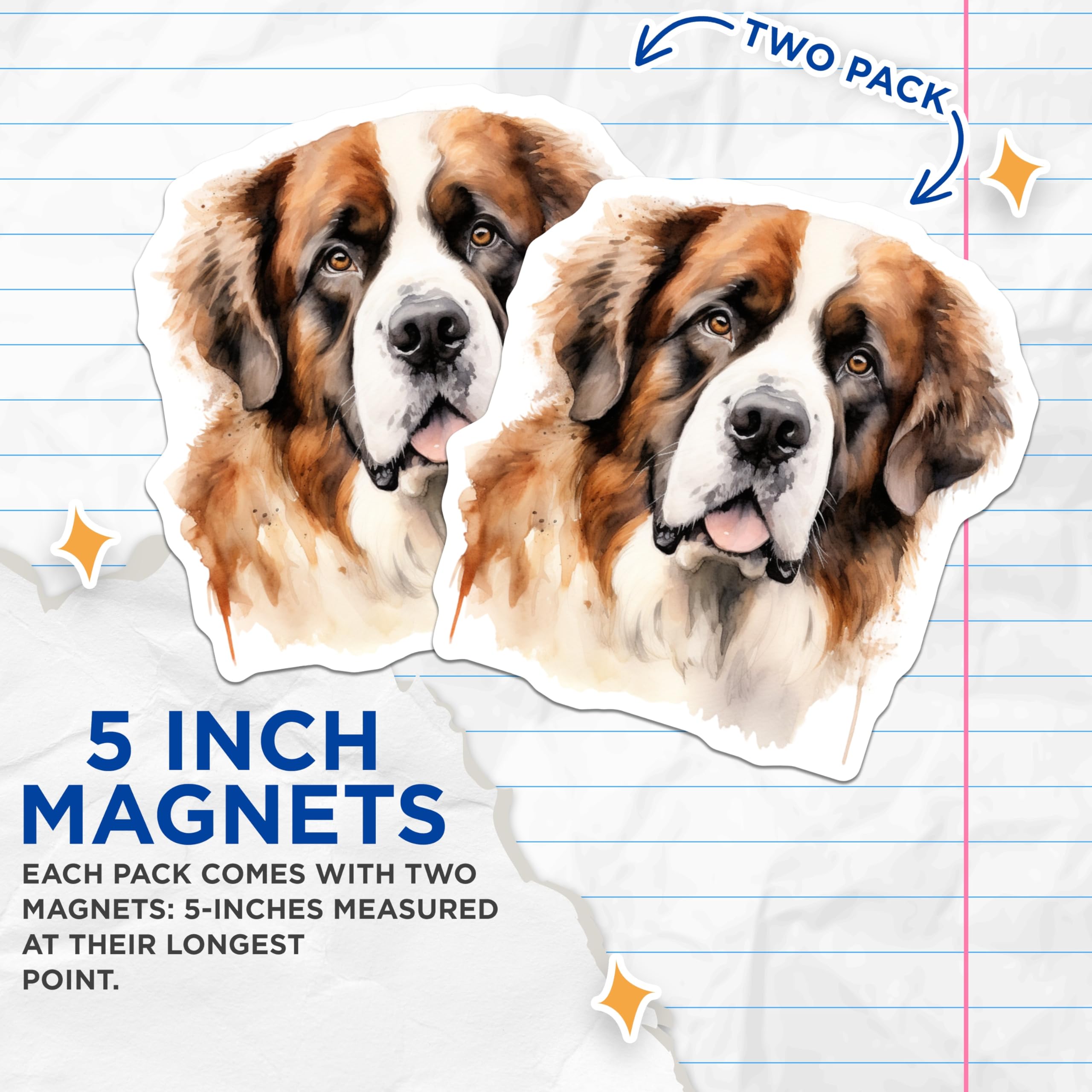 (2 Pack) Saint Bernard Magnets - Watercolor Dog Art - Pet Lover Decor - 5 Inches On Longest Side - Thick Durable Magnet - Made in USA - MAG30572