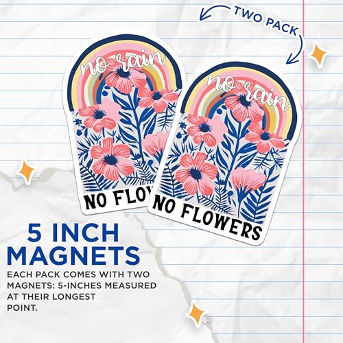 (2 Pack) No Rain No Flowers Magnets - Rainbow Magnets - Floral Magnets - Positive Quote Magnets - Colorful Magnets - 5" On Longest Side - for Cars, Fridges, Toolboxes - Made in USA - MAG3857