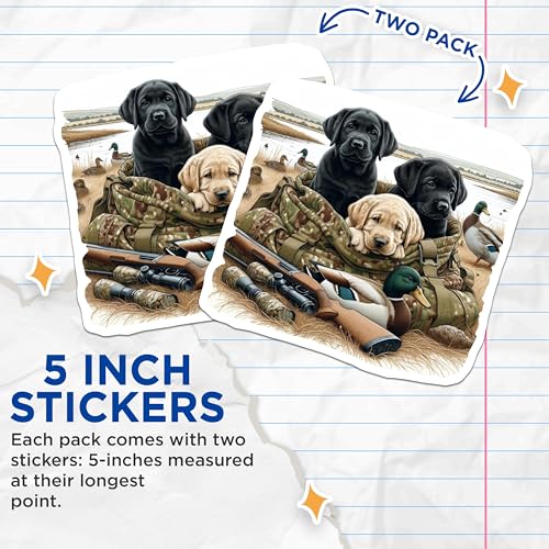 (2 Pack) Duck Hunting Lab Puppies Stickers - Duck Hunting Dogs - Waterfowl Dog Art - 5" On Longest Side - Sticks to Smooth Flat Surfaces - Made in USA - BMCS8661