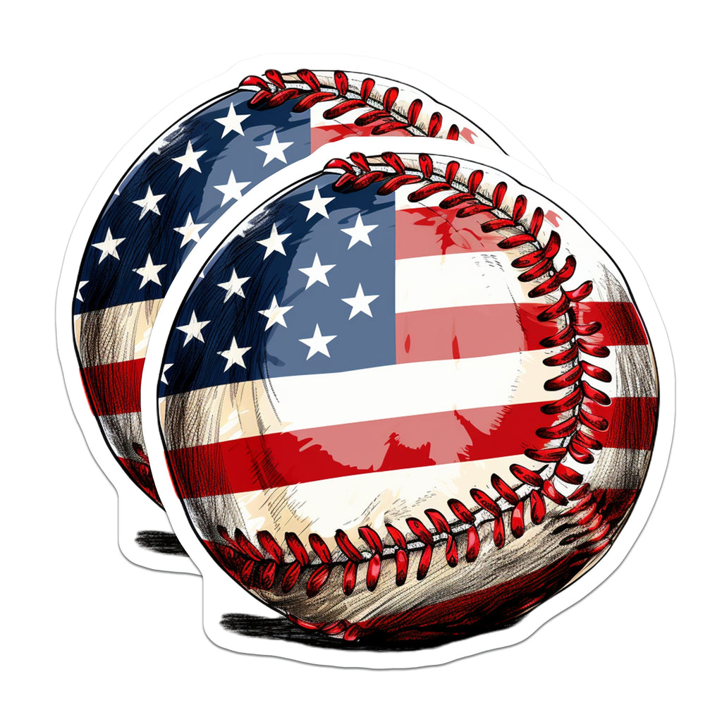 (2 Pack) American Flag Baseball Magnets - Patriotic Sports Memorabilia - USA Pride Fan Decor - 5 Inches On Longest Side - Thick Durable Magnet - Made in USA - MAG38695
