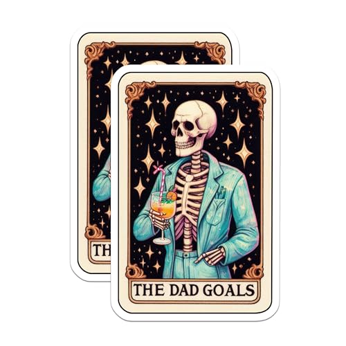 (2 Pack) The Dad Goals Stickers - Skull Drinking Cocktail Stickers - Funny Dad Humor - 5" On Longest Side - Sticks to Smooth Flat Surfaces - Made in USA - BMCS5379