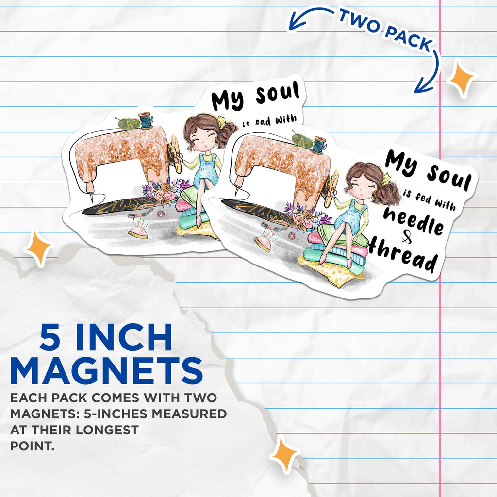 (2 Pack) Sewing Crafter Magnets - Needle Thread Quote - Seamstress Hobby Studio Decor - 5 Inches On Longest Side - Thick Durable Magnet - Made in USA - MAG39232