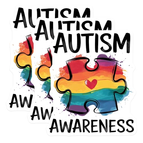 (3 Pack) Autism Awareness Decals - Puzzle Piece Decal - Heart Decal - 3 Inches On Longest Side - Easy Peel & Apply - Made in USA - 3MCS0056