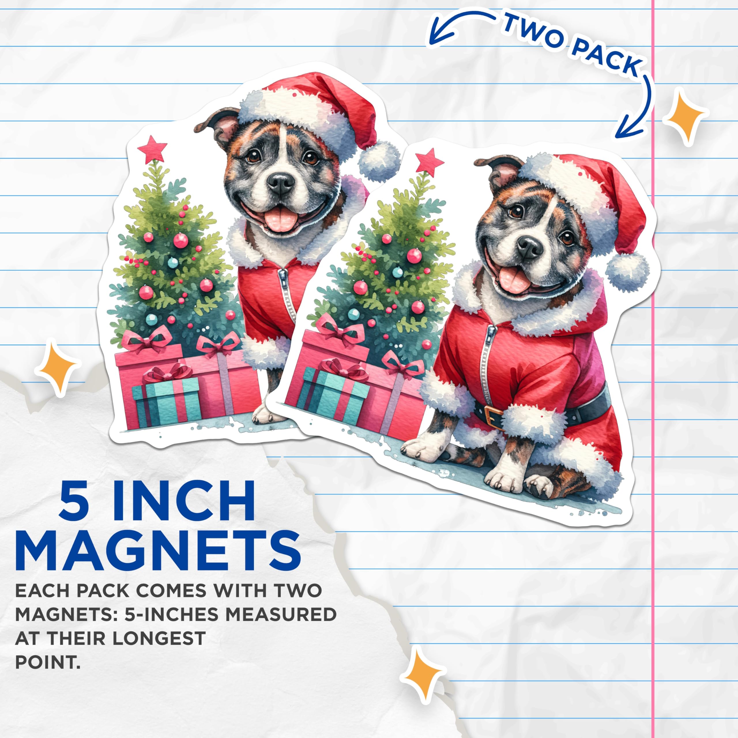 (2 Pack) Santa Dog Christmas Magnets - Holiday Pet Decor - Cute Animal Refrigerator Magnets - 5 Inches On Longest Side - Thick Durable Magnet - Made in USA - MAG25393