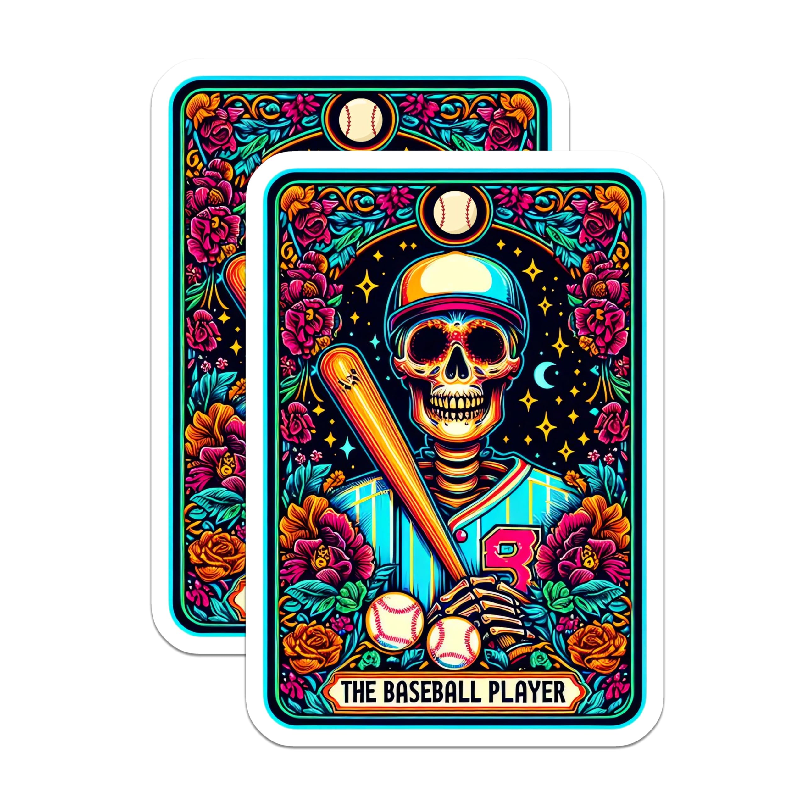 (2 Pack) Dia de Los Muertos Baseball Magnets - Sugar Skull Sports Player - Vibrant Skeleton Art Decor - 5 Inches On Longest Side - Thick Durable Magnet - Made in USA - MAG25737