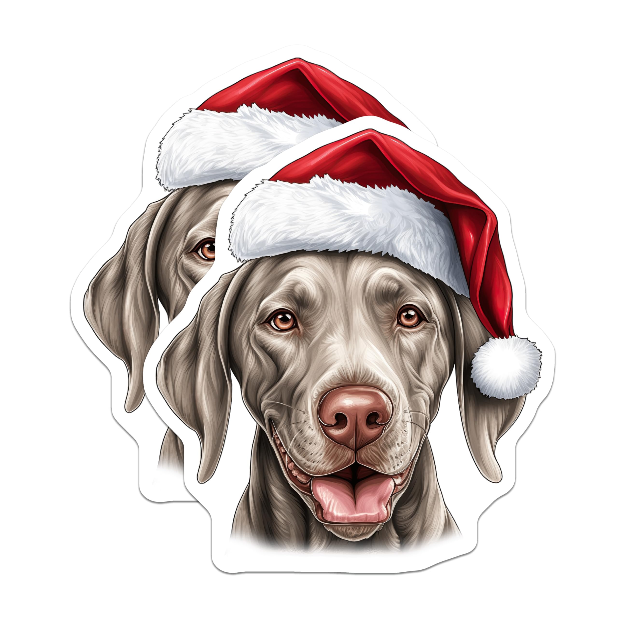 (2 Pack) Weimaraner Dog Magnets - Festive Christmas Weim Decor - Santa Hat Pet Lover Holiday Canine Pair - 5 Inches On Longest Side - Thick Durable Magnet - Made in USA - MAG24664