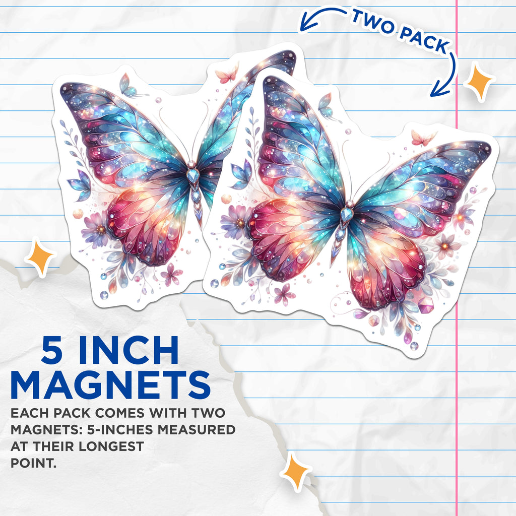 (2 Pack) Magical Butterfly Magnets - Vibrant Wing Design - Fairycore Decor Accessory for Refrigerator - 5 Inches On Longest Side - Thick Durable Magnet - Made in USA - MAG36822