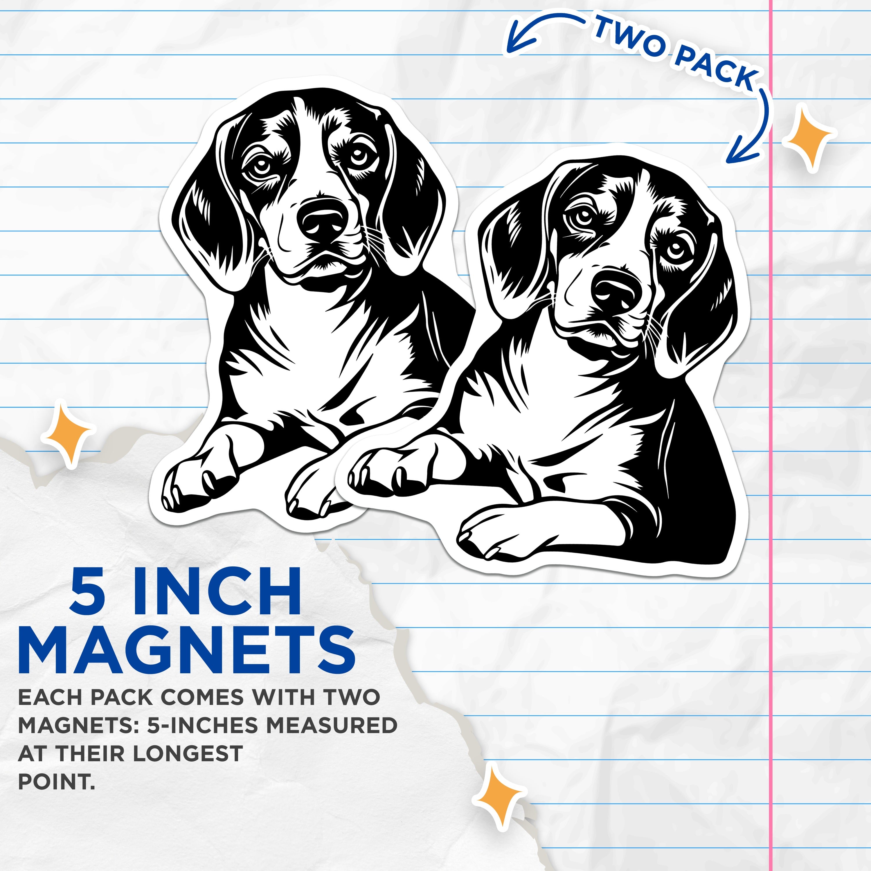 (2 Pack) Beagle Dog Magnets - Dog Lover Pet Owner Home Decor - Canine Friend Refrigerator Accessory - Animal Art - 5 Inches On Longest Side - Thick Durable Magnet - Made in USA - MAG36115