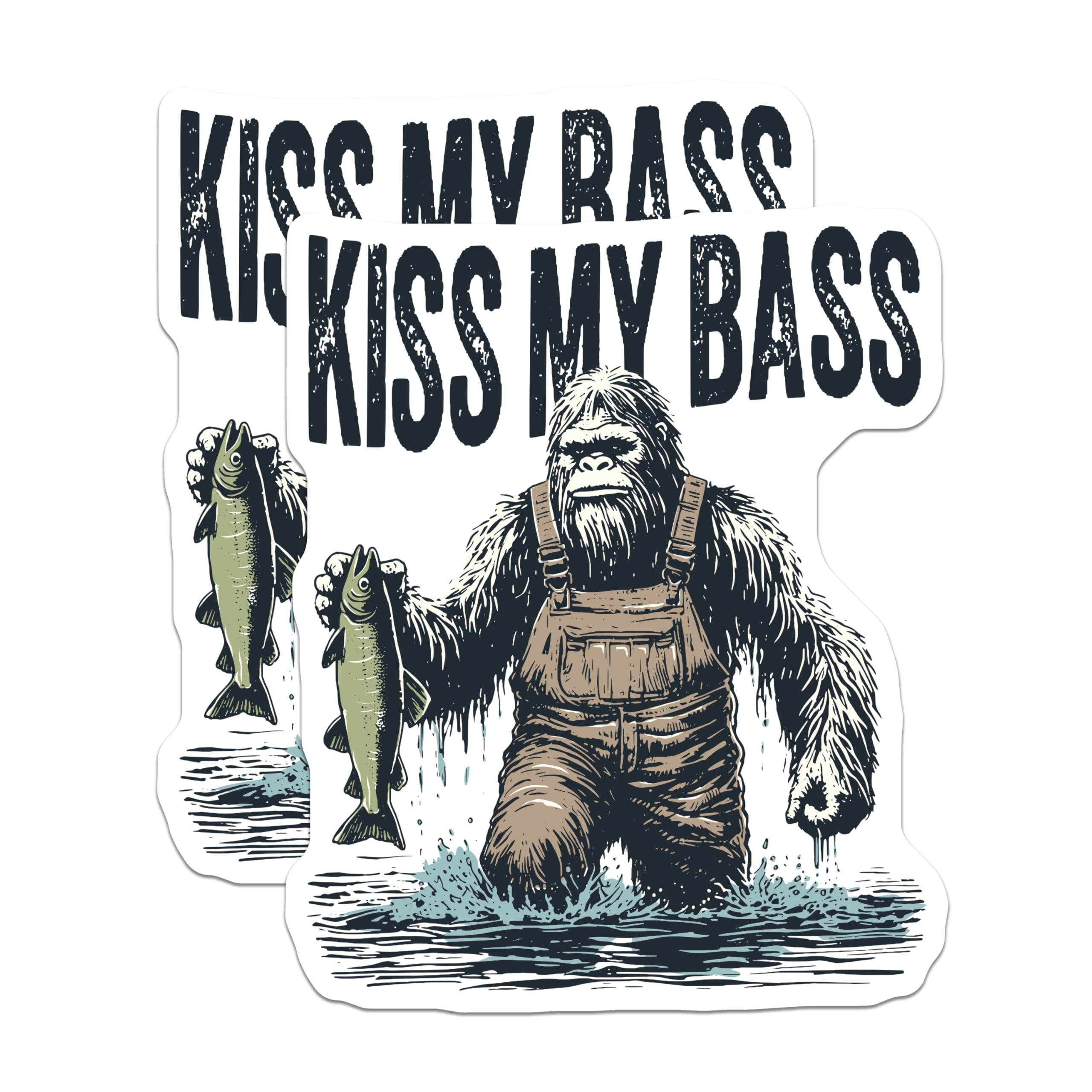 (2 Pack) Kiss My Bass Magnets - Hilarious Bigfoot Fishing Enthusiast - Sasquatch Angler Humor - Outdoor Lake Cabin Decor - 5 Inches On Longest Side - Thick Durable Magnet - Made in USA - MAG23182