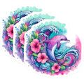 (3 Pack) Dolphin Decals - Tropical Flowers - Laptop Decal - 3 Inches On Longest Side - Easy Peel & Apply - Made in USA - 3MCS8241