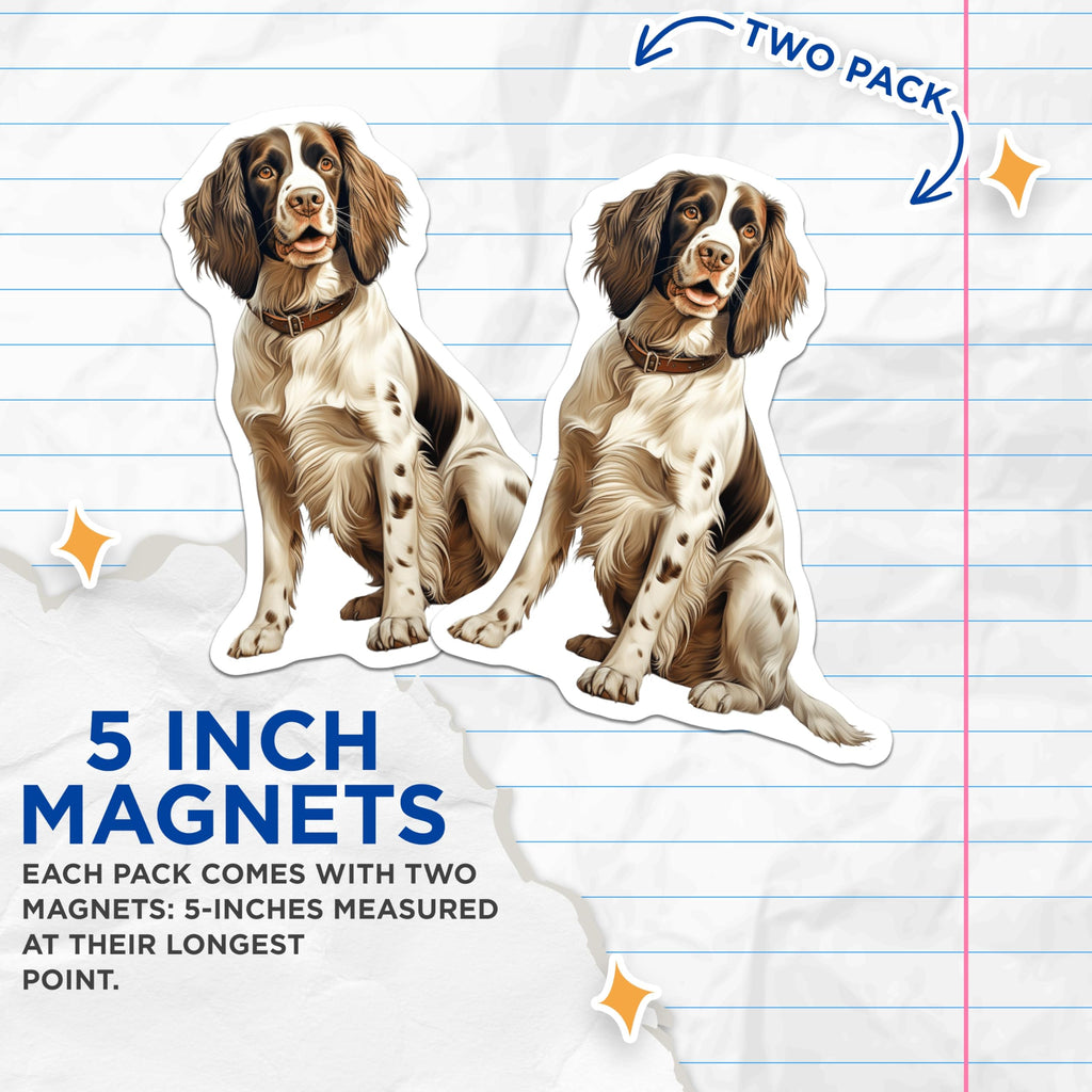 (2 Pack) Springer Spaniel Dog Magnets - Realistic Pet Portrait - Breed Specific Canine Art - Dog Lover Fridge Decor - 5 Inches On Longest Side - Thick Durable Magnet - Made in USA - MAG30487