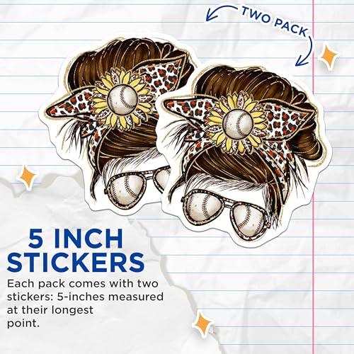 (2 Pack) Baseball Mom Stickers - Fun Sports Mom Decals - Cool Baseball Mom Accessories - 5" On Longest Side - Sticks to Smooth Flat Surfaces - Made in USA - BMCS6198