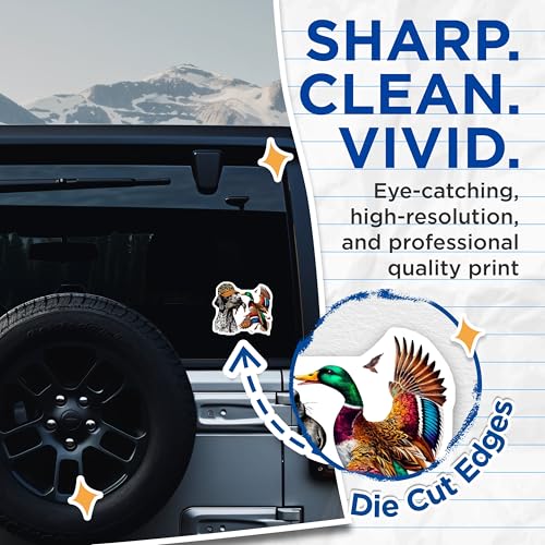 (2 Pack) Hunting Dog Stickers - Mallard Duck Stickers - Wildlife Art Stickers - Outdoors Enthusiast Stickers - 5" On Longest Side - Sticks to Smooth Flat Surfaces - Made in USA - BMCS4833